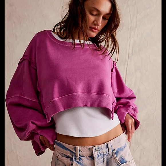 Free People Deep Blue Cropped Camden Sweatshirt - Picture 2 of 9